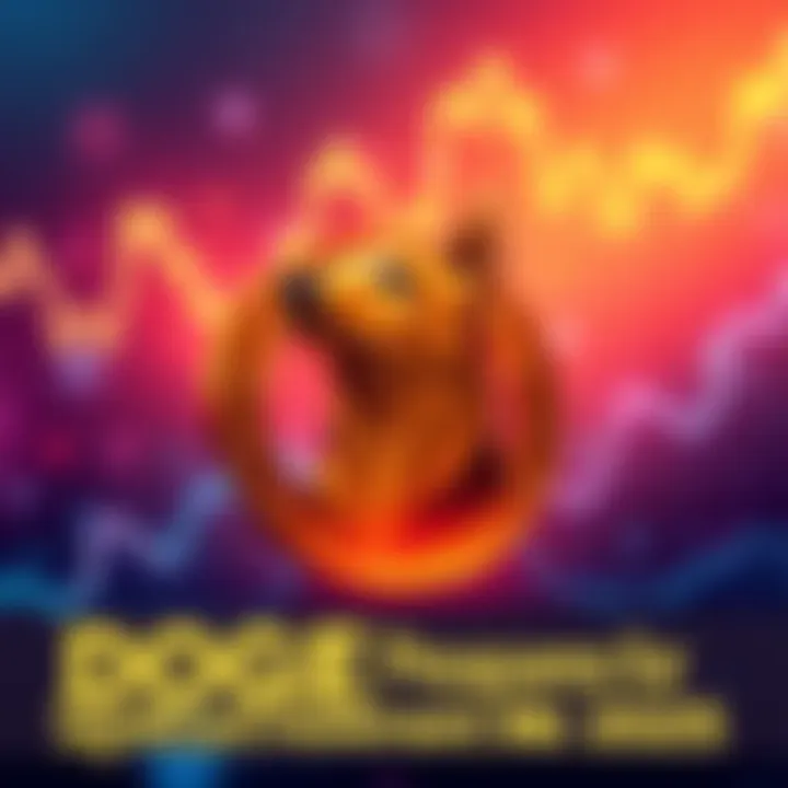 A graphic showing upward trends in cryptocurrency prices with a prominent DOGE symbol, indicating potential growth.