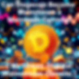 A Dogecoin coin surrounded by digital currency symbols representing its potential as a mainstream digital currency