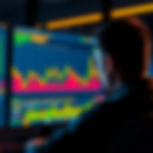 A person looking at a chart on a computer screen displaying DOGE coin price trends and investment strategies