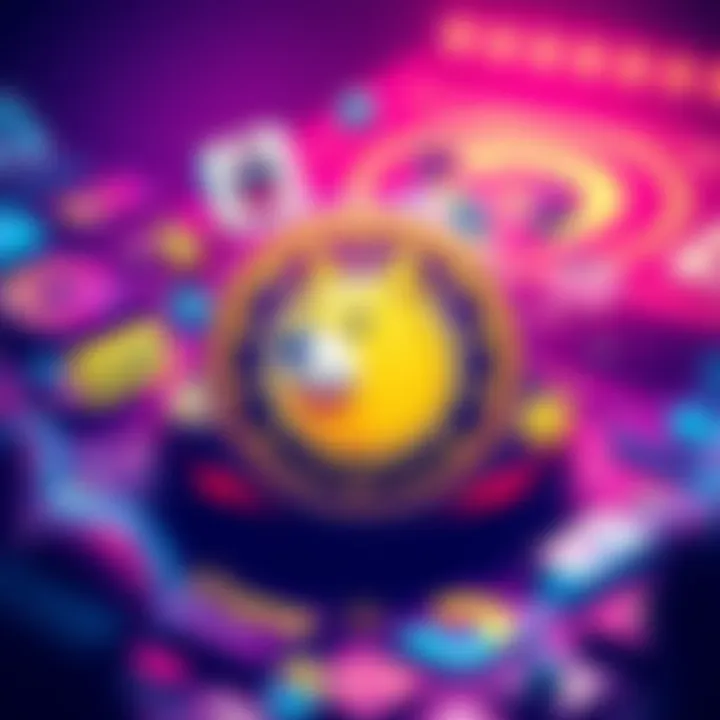 A vibrant illustration of the Dogecoin logo surrounded by Qubic branding elements, symbolizing a shift in focus towards Dogecoin.