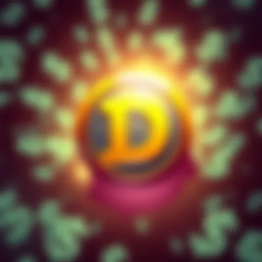 A depiction of the Dogecoin logo surrounded by dollar signs, highlighting its financial aspect and community engagement.