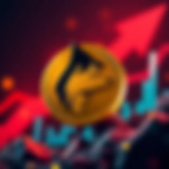 Dogecoin with upward arrow Dogecoin logo with an upward arrow, symbolizing potential price increase after Spot ETF filing
