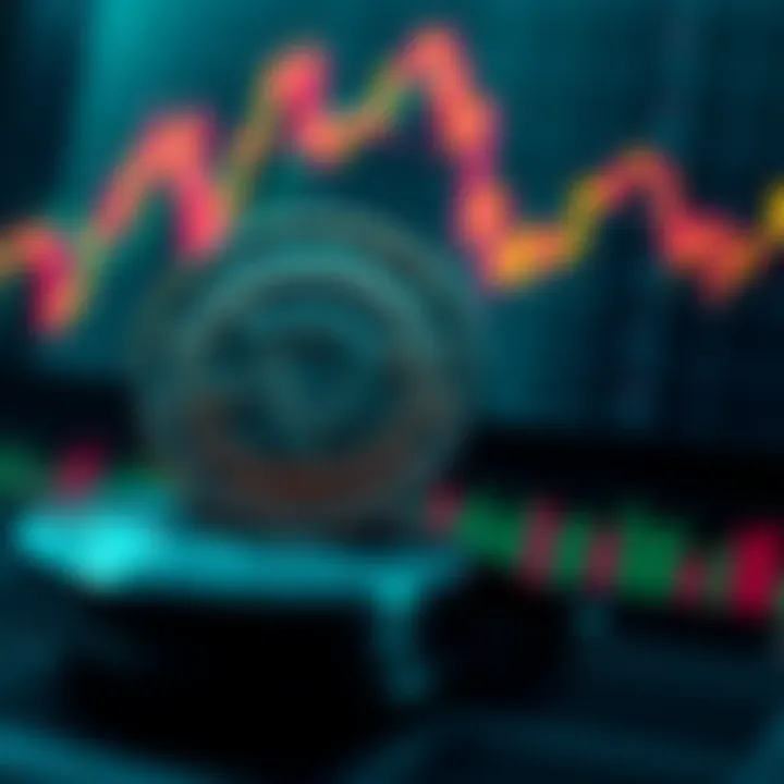 A visual representation of DOVU tokens alongside a market chart showcasing recent price movements and trends.