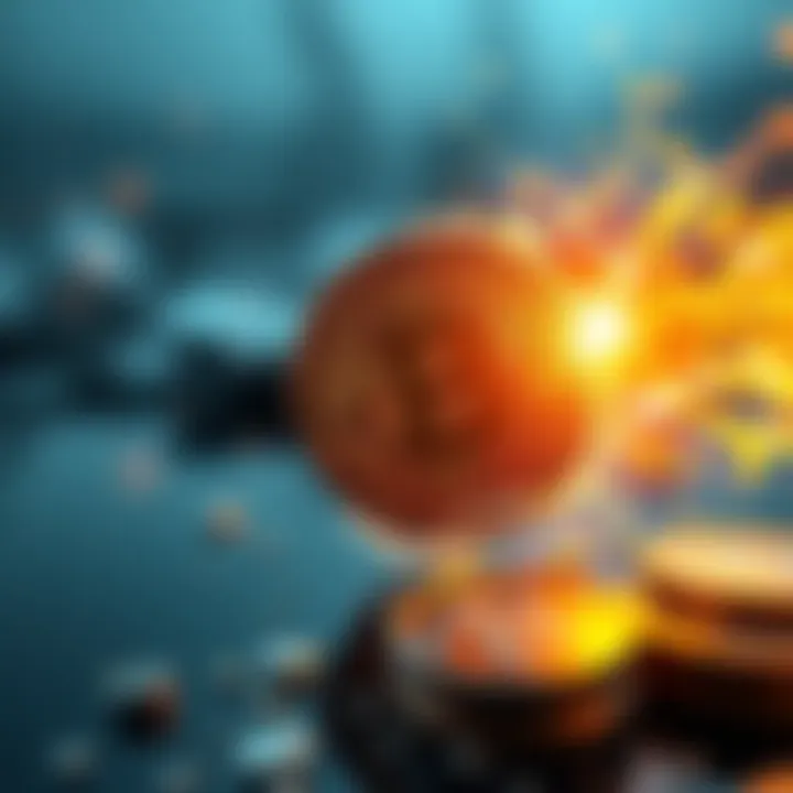 Visual of electrical power transforming into Bitcoin coins, representing investment growth