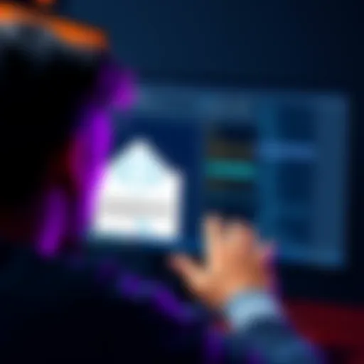A person looking at a suspicious email on a computer screen after setting up a Trezor device, showing concern about a potential scam.