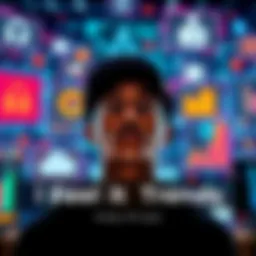 A person looking ahead at evolving trends with digital screens showing various icons and symbols representing technology and lifestyle changes.