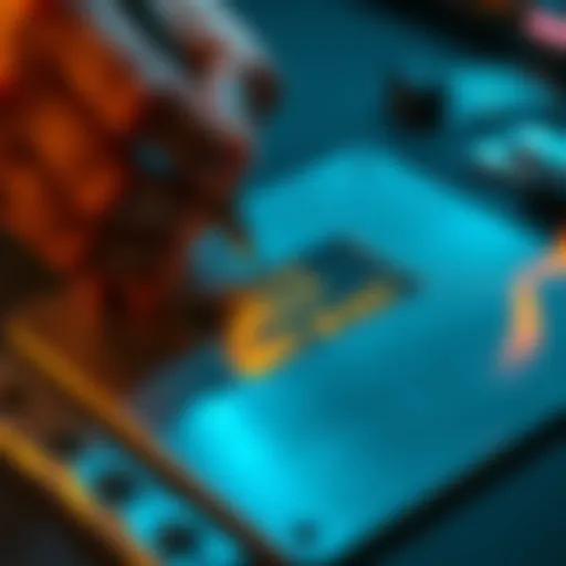 A person carefully etching a cold wallet seed phrase onto a shiny aluminum plate using a scribe pen, with fire safety materials nearby.