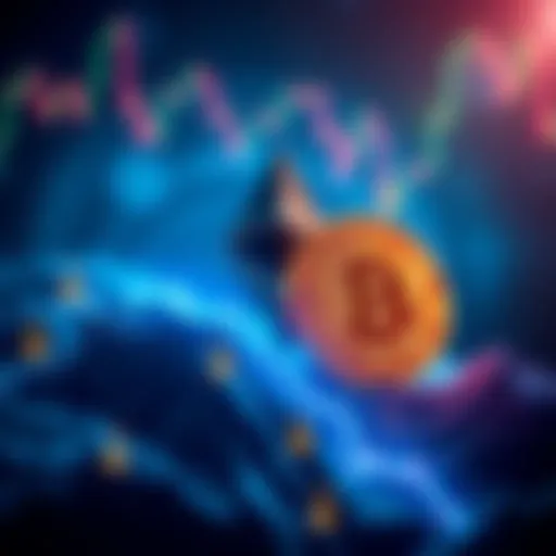 A graphic showing Ethereum's price climbing while Bitcoin's price drops, illustrating the shift in the cryptocurrency market.