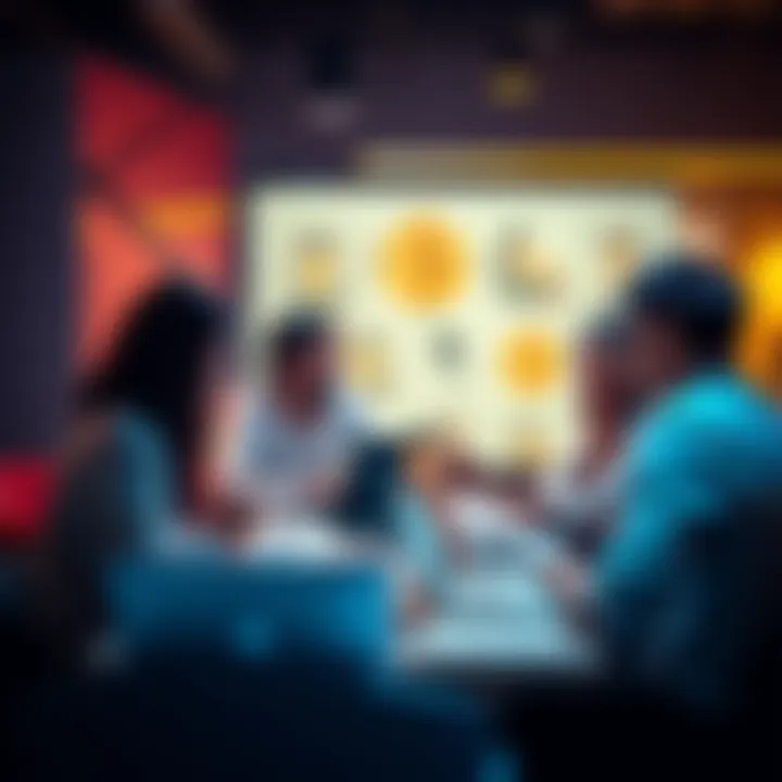 A group of people engaged in a conversation about Ethereum, with laptops and notepads, sharing ideas and discussing updates.