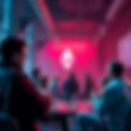People engaging in a discussion about Ethereum topics, news, and prices in a community setting.