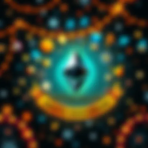 A festive graphic showing the Ethereum logo surrounded by symbols of smart contracts, NFTs, and blockchain technology, symbolizing 10 years of innovation and growth.
