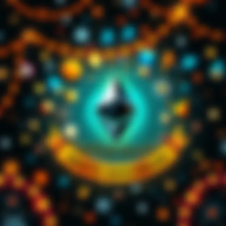 A festive graphic showing the Ethereum logo surrounded by symbols of smart contracts, NFTs, and blockchain technology, symbolizing 10 years of innovation and growth.