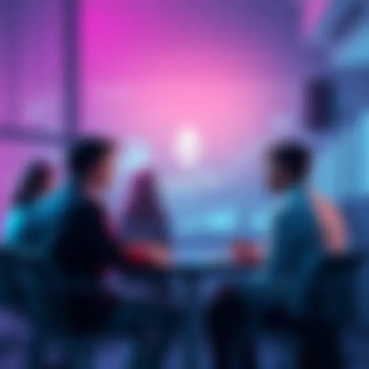 A group of people discussing Ethereum with charts and graphs in the background.