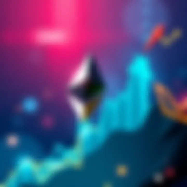 An illustration of the Ethereum logo alongside a chart showing an upward trend, symbolizing growth in technology over five years.