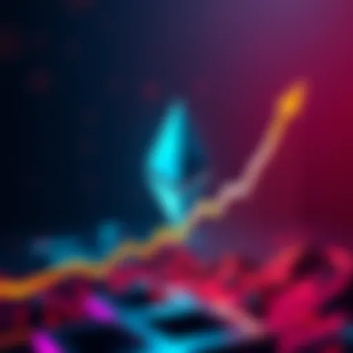 Ethereum logo displayed alongside a rising growth chart symbolizing its increasing market influence in 2025