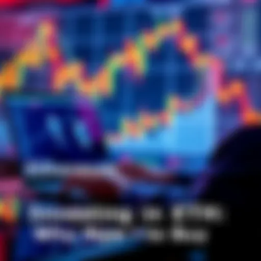 A person analyzing Ethereum market trends on a laptop, with a chart showing potential growth in the background.