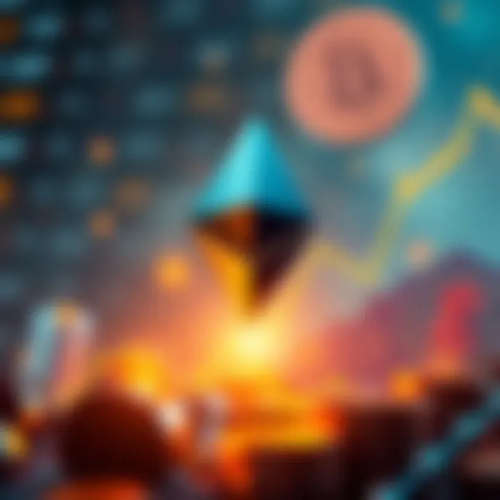 Graph showing Ethereum price nearing $4,000 with upward trend and crypto symbols in the background