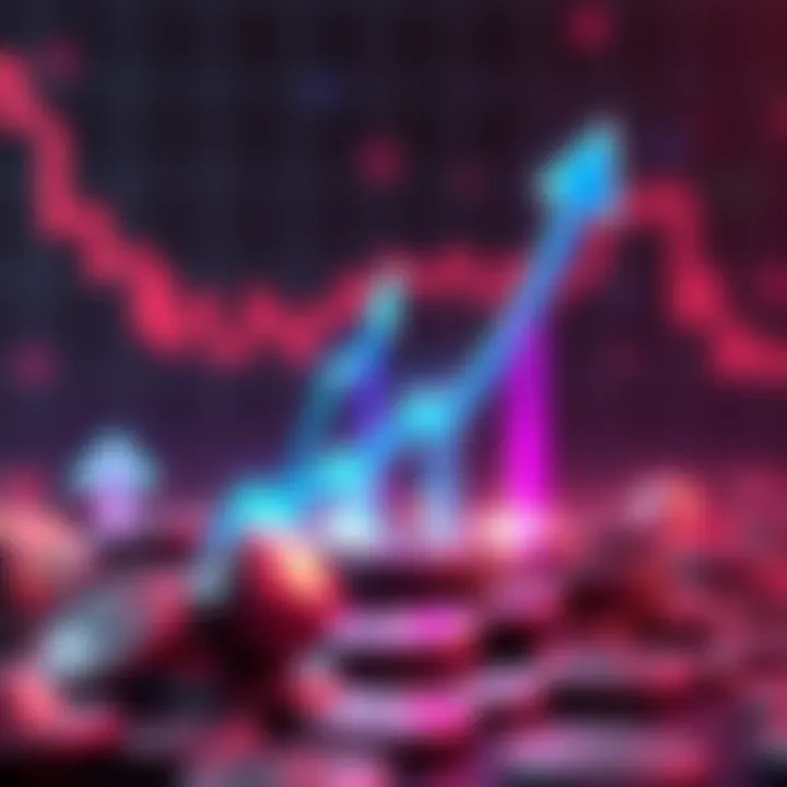 A graphic showing the rise of Ethereum prices, symbolizing excitement in the cryptocurrency market with upward arrows and coins in the background.