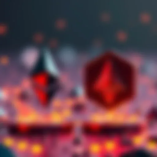 A digital representation showing Ethereum and Solana logos with visual elements indicating conflict and unpredictability in transactions.