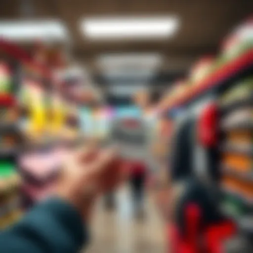Evaluating a Pass A person holding a discount pass while comparing prices at a store