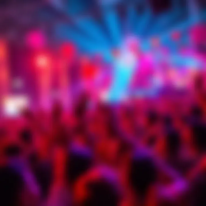 A vibrant crowd cheering at a lively event, with banners and balloons symbolizing celebration and enthusiasm.