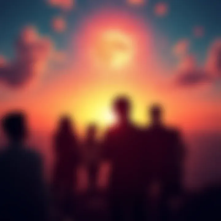 People looking towards a bright horizon symbolizing change and new beginnings.
