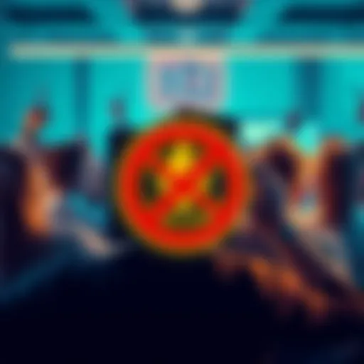 A graphic showing a digital wallet with a crossed-out symbol over Monero, representing the ban on the cryptocurrency. The background shows distressed crypto enthusiasts.