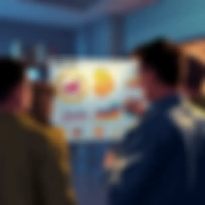 A person explaining Bitcoin with charts and illustrations to a group of curious individuals