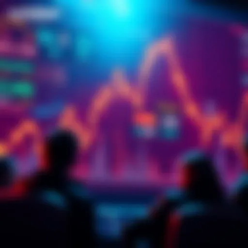 A digital graph showing a downward trend in cryptocurrency values with concerned investors looking on.