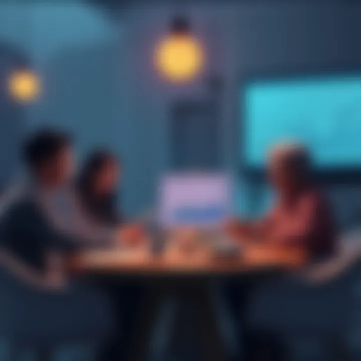 Family Discussing Bitcoin A family sitting around a table, discussing Bitcoin with charts and notes in front of them