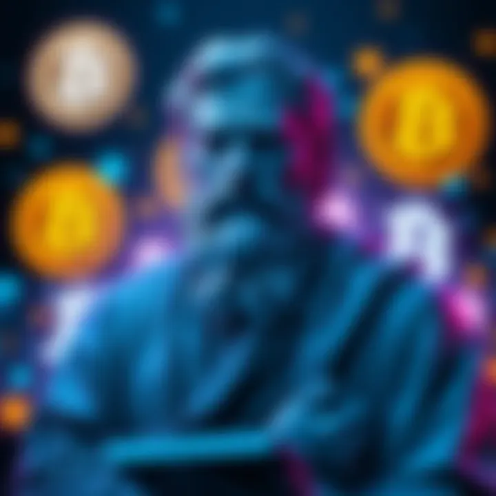 Father of Bitcoin A figure representing the Father of Bitcoin with digital currency symbols in the background