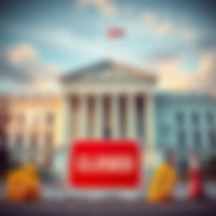 Federal Shutdown Impact on Crypto A graphic showing a federal building with a closed sign and cryptocurrency symbols in front, representing the halt in crypto developments due to the federal shutdown.
