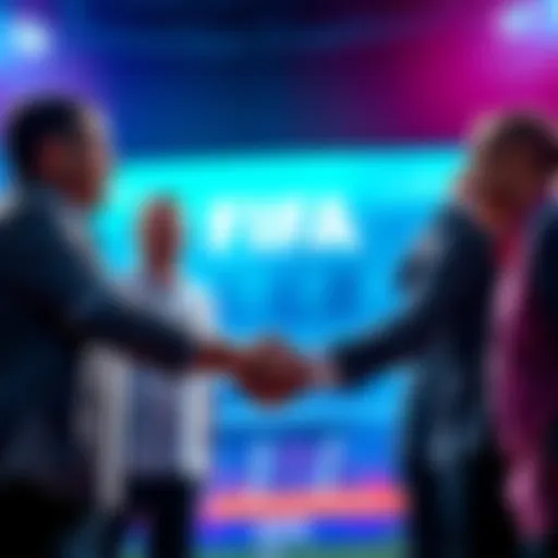 FIFA representatives shaking hands with Avax team members to celebrate their partnership on digital solutions for soccer