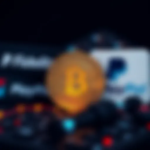 Logos of Fidelity, BlackRock, and PayPal beside a Bitcoin symbol, representing financial interest in cryptocurrency.