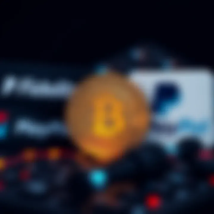 Logos of Fidelity, BlackRock, and PayPal beside a Bitcoin symbol, representing financial interest in cryptocurrency.
