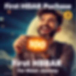A joyful person holding a digital wallet showing 100 HBARs with a space theme in the background, symbolizing investment and exploration.