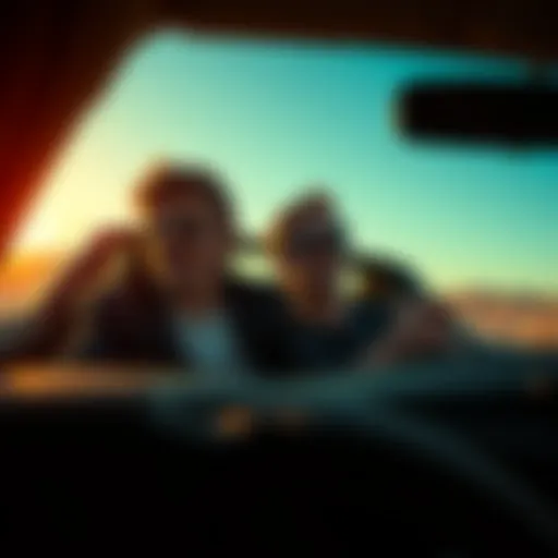 Two Florida teens in a car with a frightened man in the backseat, driving through a desert road, representing the abduction and theft of cryptocurrency