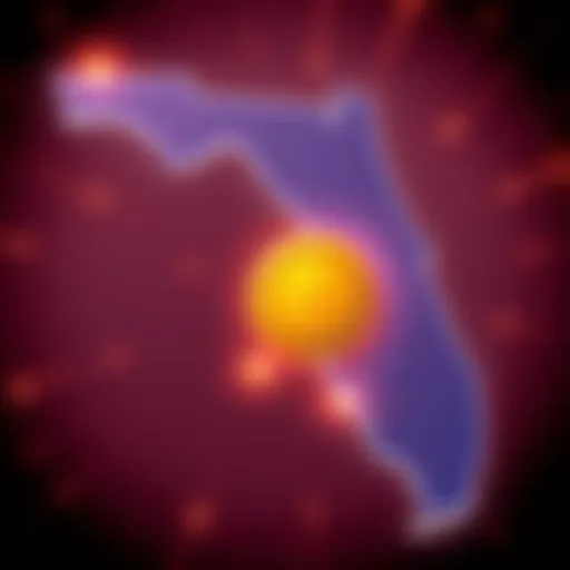 Florida state outline with Bitcoin symbol and a dollar sign indicating tax changes