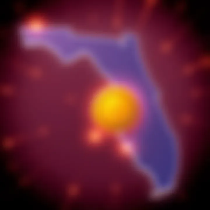 Florida state outline with Bitcoin symbol and a dollar sign indicating tax changes
