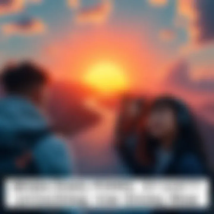 A winding path leading to a vibrant sunrise, symbolizing the start of an exciting journey, with people looking ahead with eager expressions.