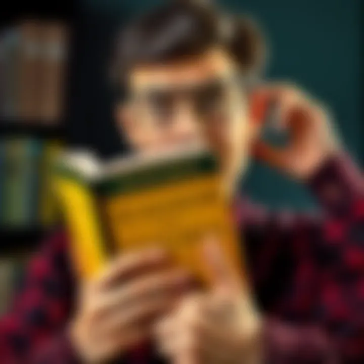 A person looking confused while holding a book titled 'Wisdom and Foolishness', symbolizing the clash between smart and silly thoughts.