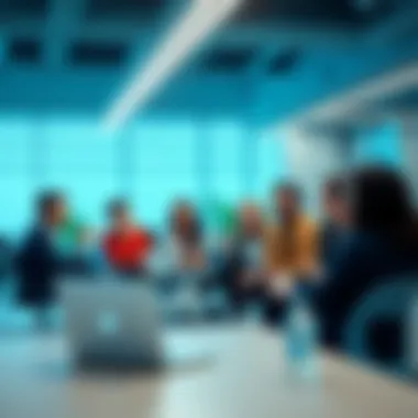 Founders of $VOOZ A group of diverse founders discussing their video chat platform $VOOZ in a modern office setting