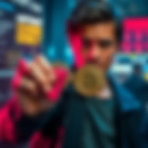 A person holding fake cryptocurrency coins with a worried expression, symbolizing fraud in the crypto industry.