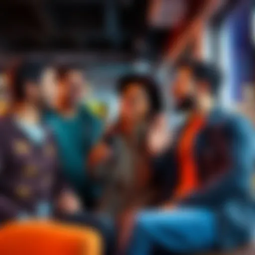 A group of friends laughing and talking, one friend with a casual gesture suggesting trust