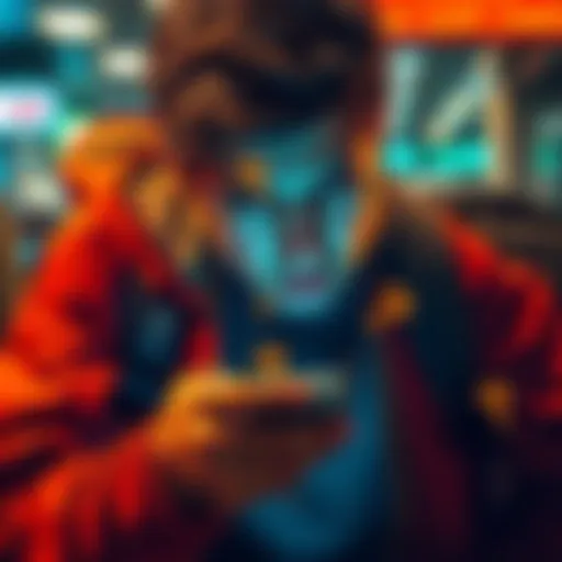 A frustrated person looking at their phone, showing a screen with transaction failures, surrounded by question marks