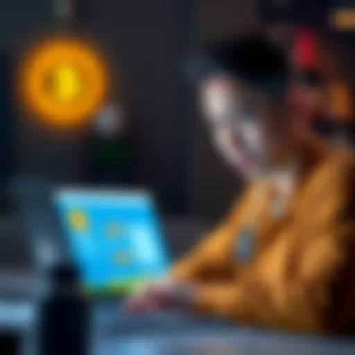 A customer looks upset while using a laptop, showing a Coinbase account on the screen with error messages.