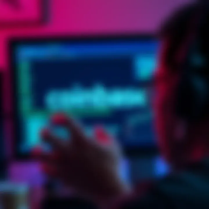 A person looking at a computer screen with a worried expression, showing a Coinbase logo and performance issues on the display.