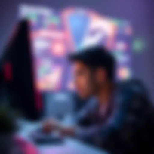A person looks frustrated at their computer while examining a subscription service, with gaming elements displayed on the screen.