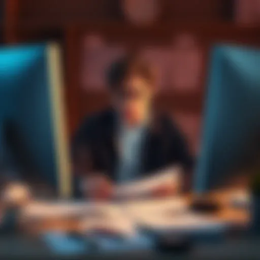 A person sitting at a computer with a frustrated expression, surrounded by paperwork related to account recovery, illustrating their struggle with Coinbase access issues.