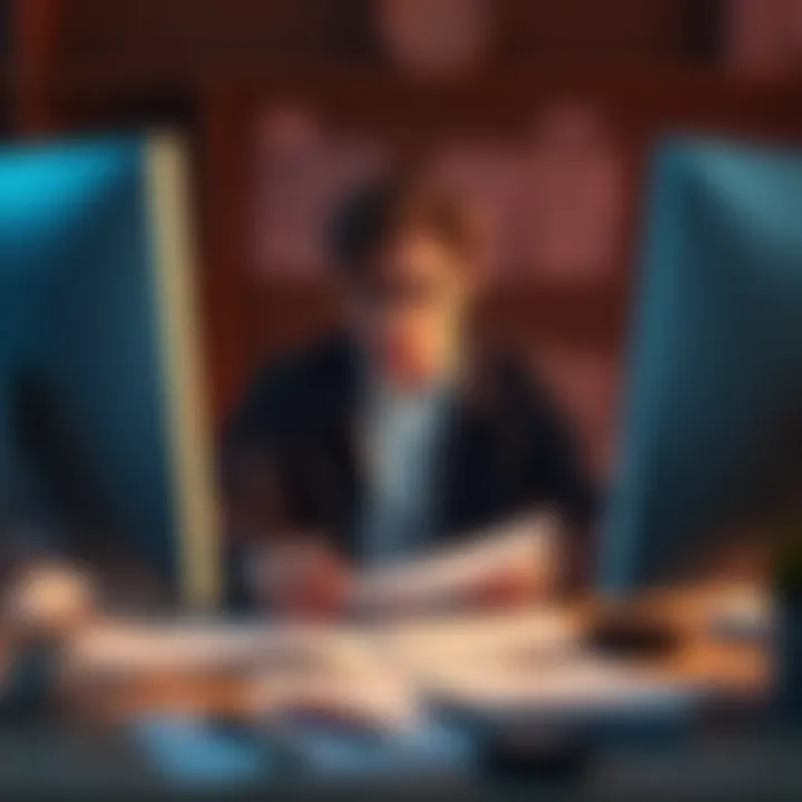 A person sitting at a computer with a frustrated expression, surrounded by paperwork related to account recovery, illustrating their struggle with Coinbase access issues.